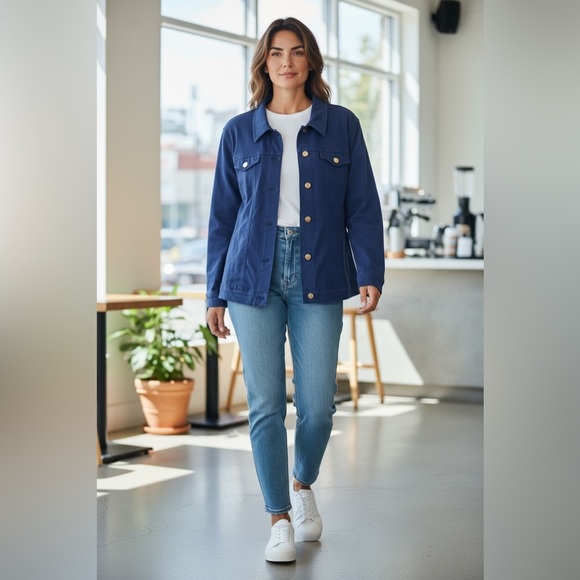 Gloria Vanderbilt Blue Denim Style Button Front Jacket Size L - Picture 10 of 10